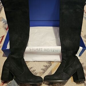 STUART WEITZMAN TIELAND SIZE 8M BLACK STRETCH SUEDE